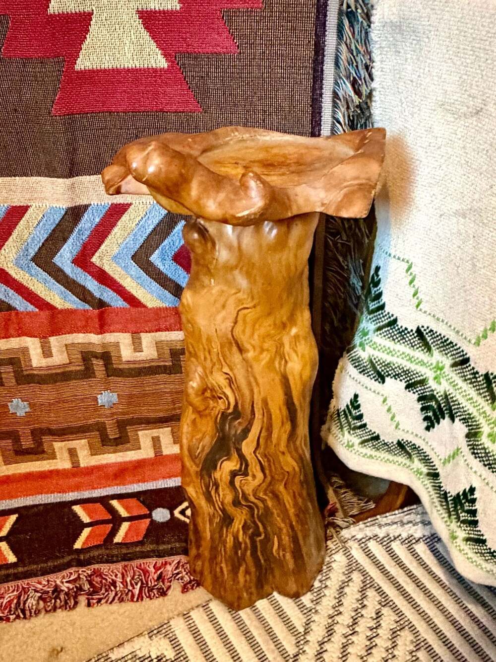 Natural Hand-Carved Cedar Root or Teak Wood Mushroom Ashtray Stand/Stool